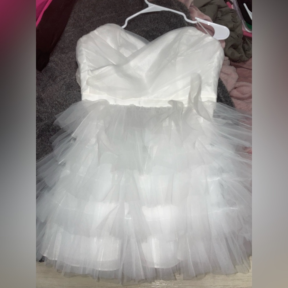 Triple Threads White Tulle Ruffle Dress